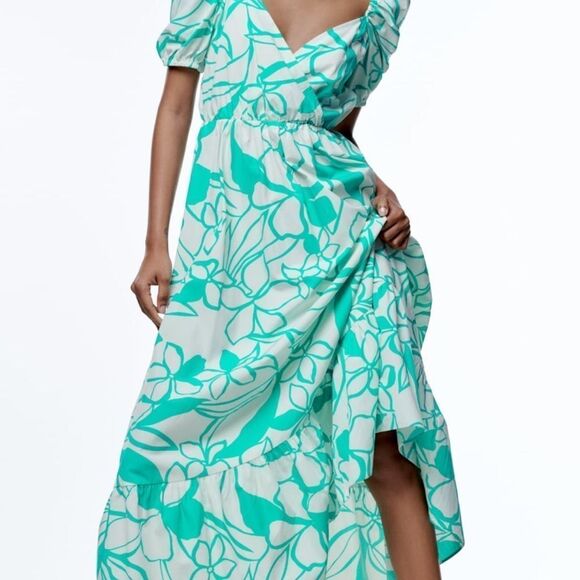 Zara printed poplin dress with balloon sleeves NWT - Picture 5 of 13